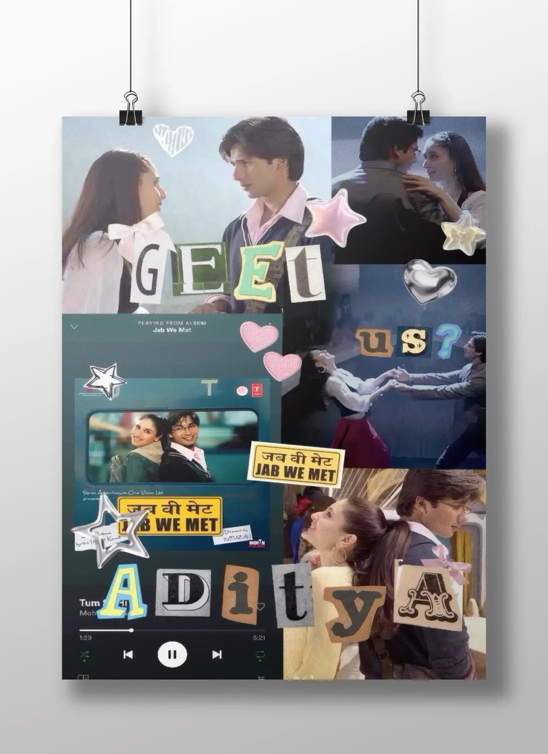 Jab We Met Geet & Aditya Collage Poster – Bollywood Couple Aesthetic Wall Art | Vintage Love Scrapbook Print