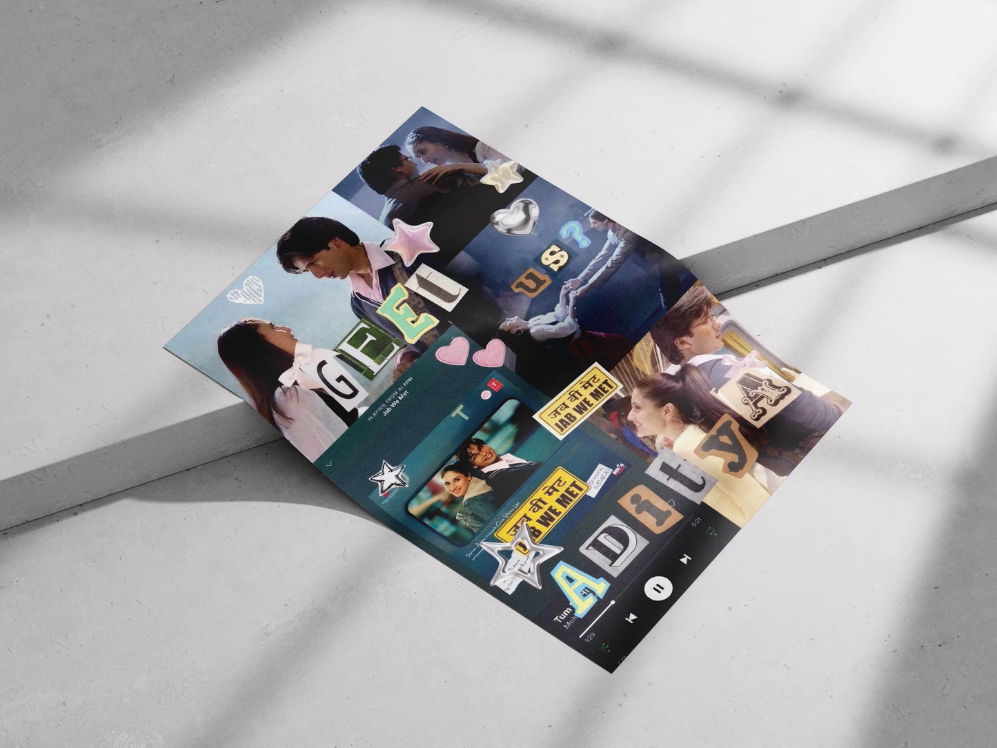 Jab We Met Geet & Aditya Collage Poster – Bollywood Couple Aesthetic Wall Art | Vintage Love Scrapbook Print