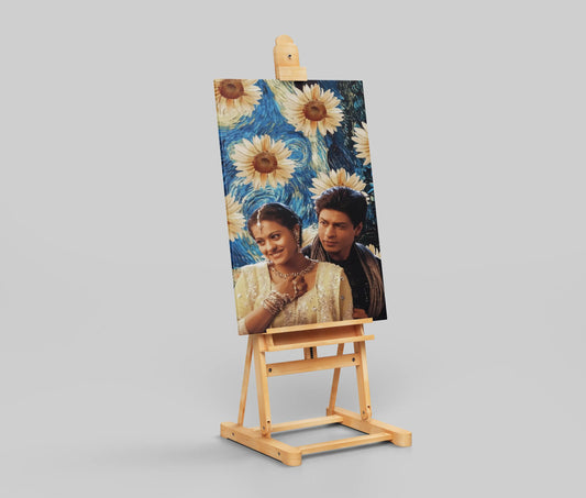 SRK & Kajol Van Gogh Poster – Bollywood Romantic Couple Art Print | Vintage Starry Sunflower Fusion Wall Decor