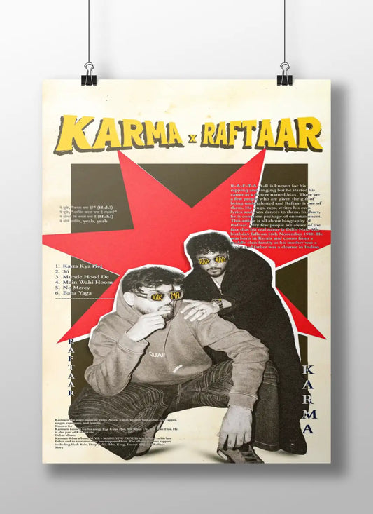 Karma x Raftaar Vintage Star Poster | Desi Hip-Hop (DHH) Music Wall Art