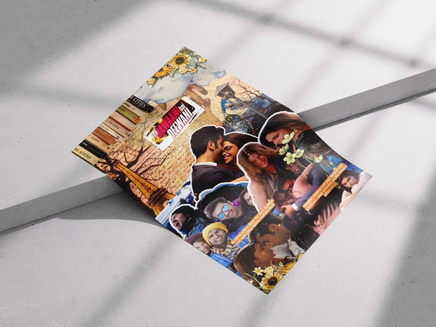Bollywood Romantic Collage Poster | "Ek Deewana Tha Ek Deewani Thi" Quote Wall Art | Aesthetic Vintage Room Decor