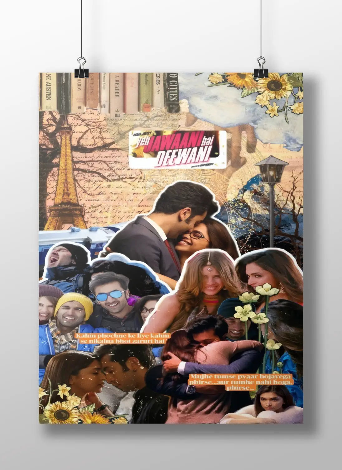 Bollywood Romantic Collage Poster | "Ek Deewana Tha Ek Deewani Thi" Quote Wall Art | Aesthetic Vintage Room Decor
