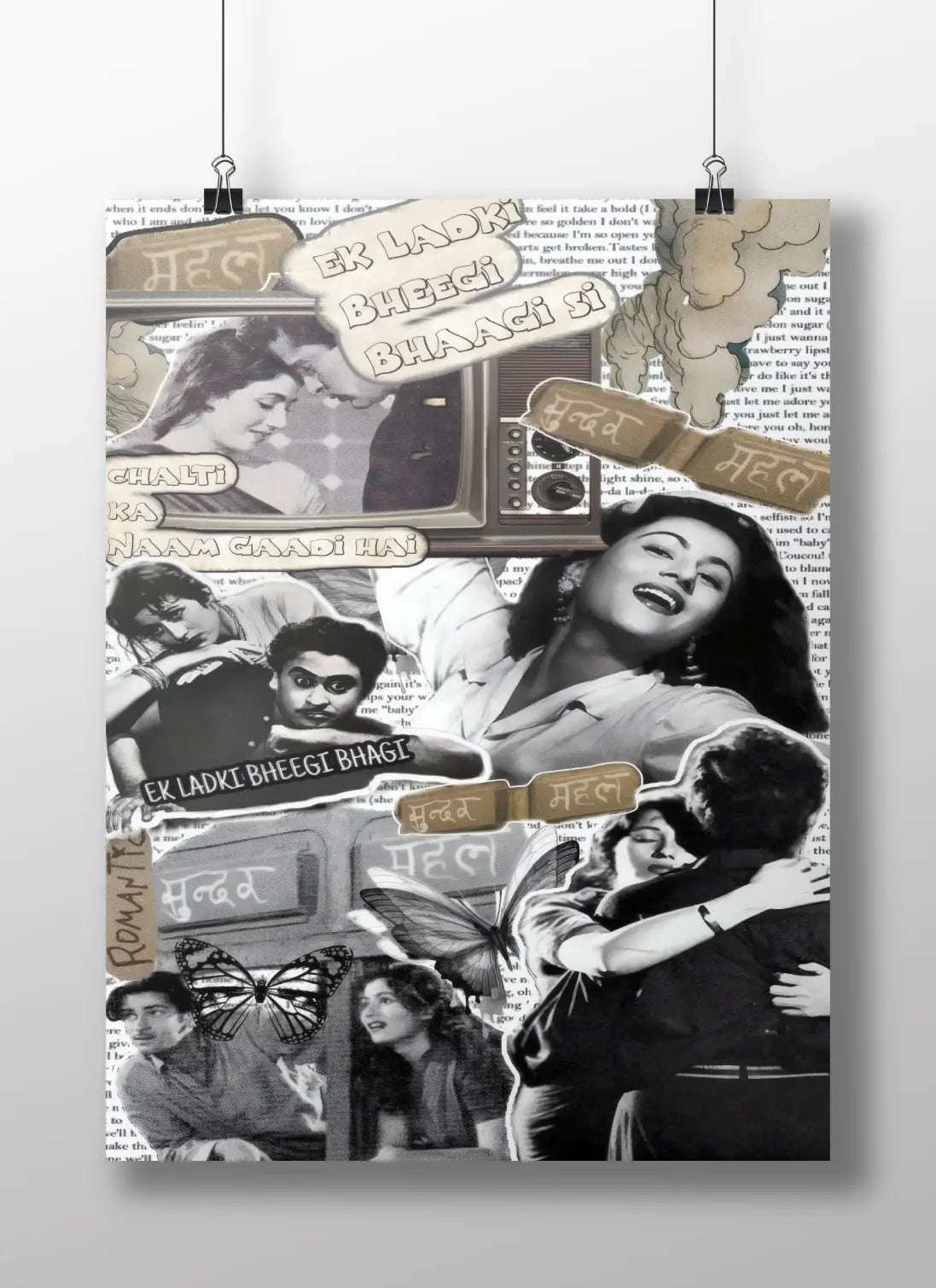 Madhubala Vintage Collage Poster – Ek Ladki Bheegi Bhaagi Si Retro Bollywood Wall Art | Chalte Ka Naam Gaadi Aesthetic Print