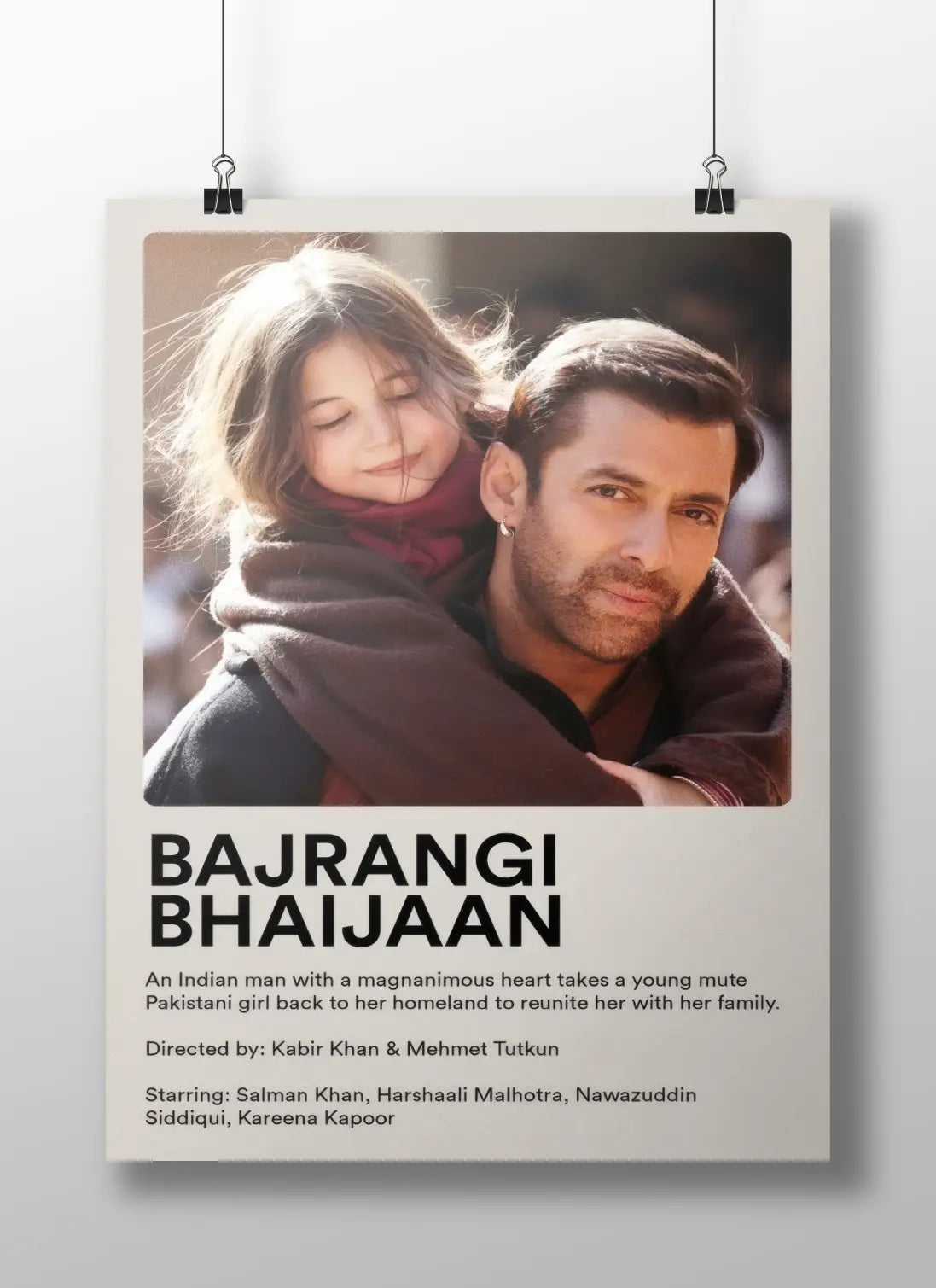 Bajrangi Bhaijaan Movie Poster – Salman Khan & Harshaali Malhotra Emotional Bollywood Art | Heartwarming Cinema Wall Decor