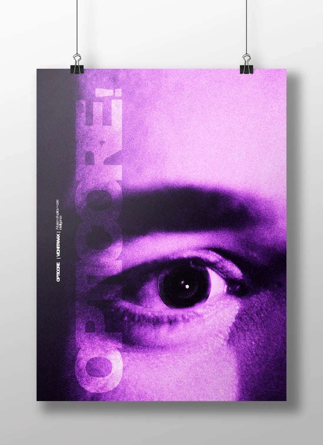 OPTICORE Poster – Experimental Eye Art Print | Futuristic Grainy Glitch Aesthetic Wall Decor