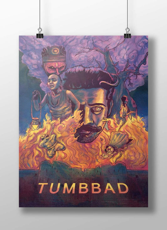Dev (protagonist), Surya (character with lantern) Dev Enigmatic Flame Surreal Poster – Tumbbad Mystic Marathi