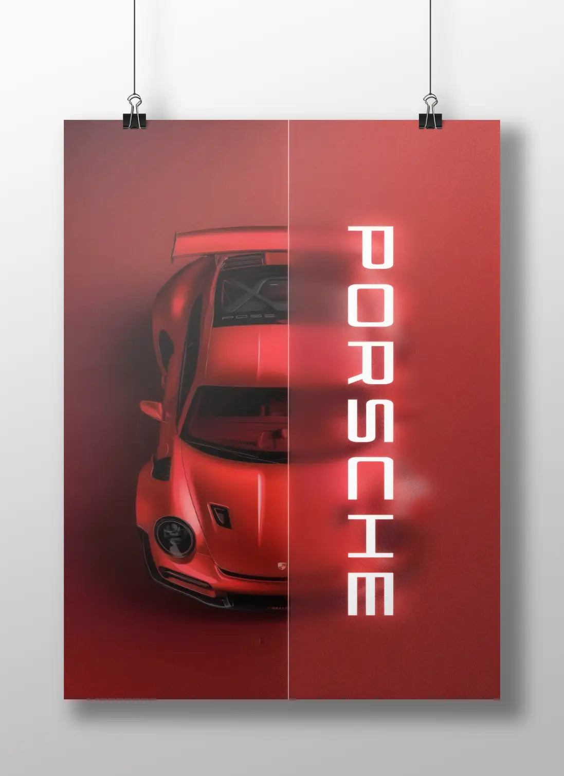 Porsche 911 Neon Red Poster – Modern Sports Car Wall Art for Enthusiasts