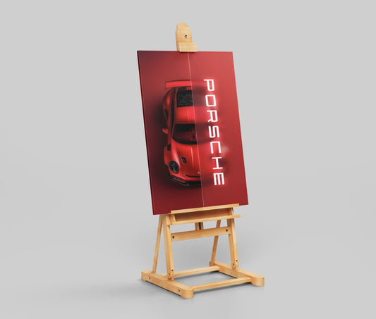 Porsche 911 Neon Red Poster – Modern Sports Car Wall Art for Enthusiasts
