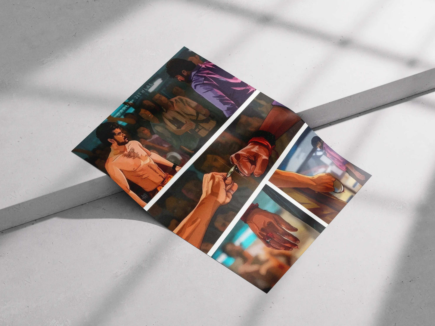 South Indian Action Scene Poster – Illustrated Comic Style Fight Art | Thalapathy Inspired Digital Wall Print