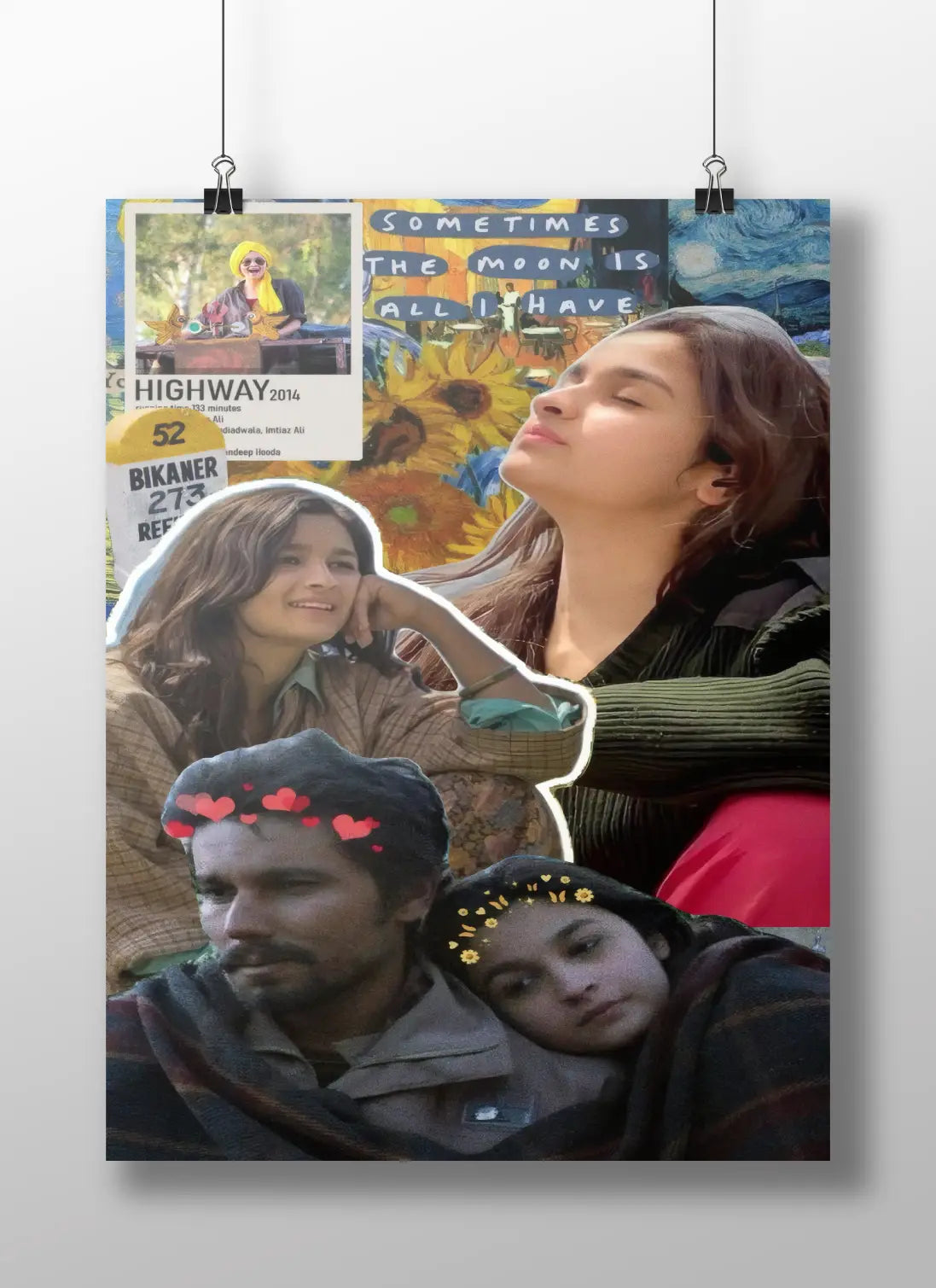 "Sometimes the Moon Is All I Have" Poster – Highway Movie Aesthetic Wall Art | Alia Bhatt & Randeep Hooda Travel Collage Print