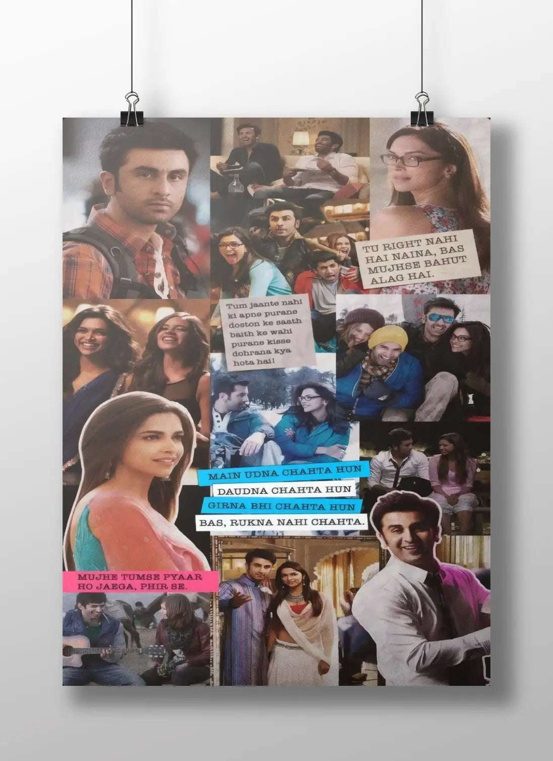 Yeh Jawaani Hai Deewani Poster – Bollywood Dialogue Collage Wall Art | Ranbir & Deepika | YJHD Movie Quote Aesthetic