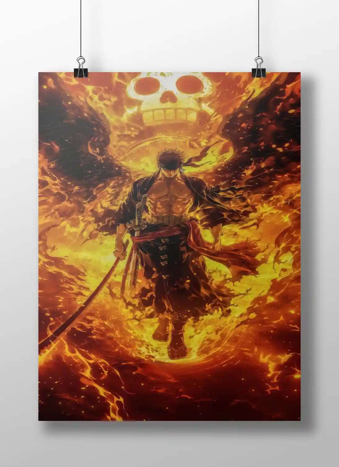 One Piece Roronoa Zoro Flame & Skull Epic Anime Poster - Swordsman of the Straw Hats Art Print
