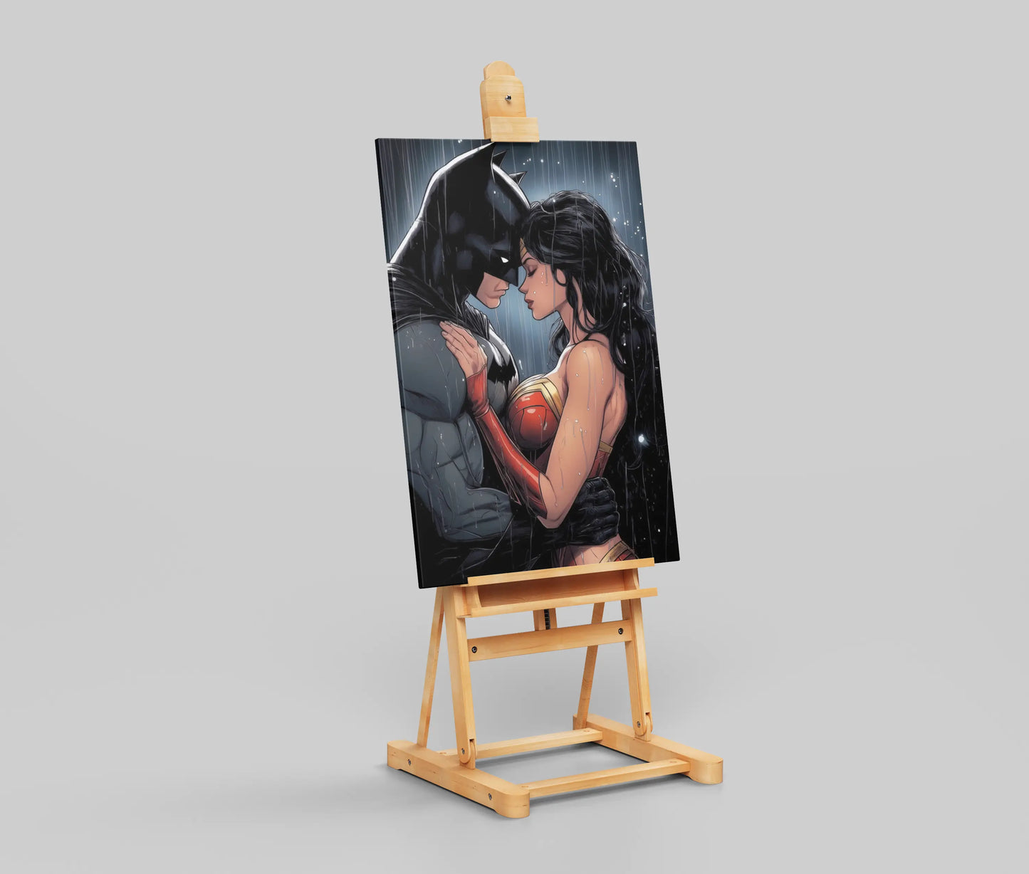 Batman & Wonder Woman Rainy Embrace Comic Art Poster - DC Comics Justice League Romantic Print