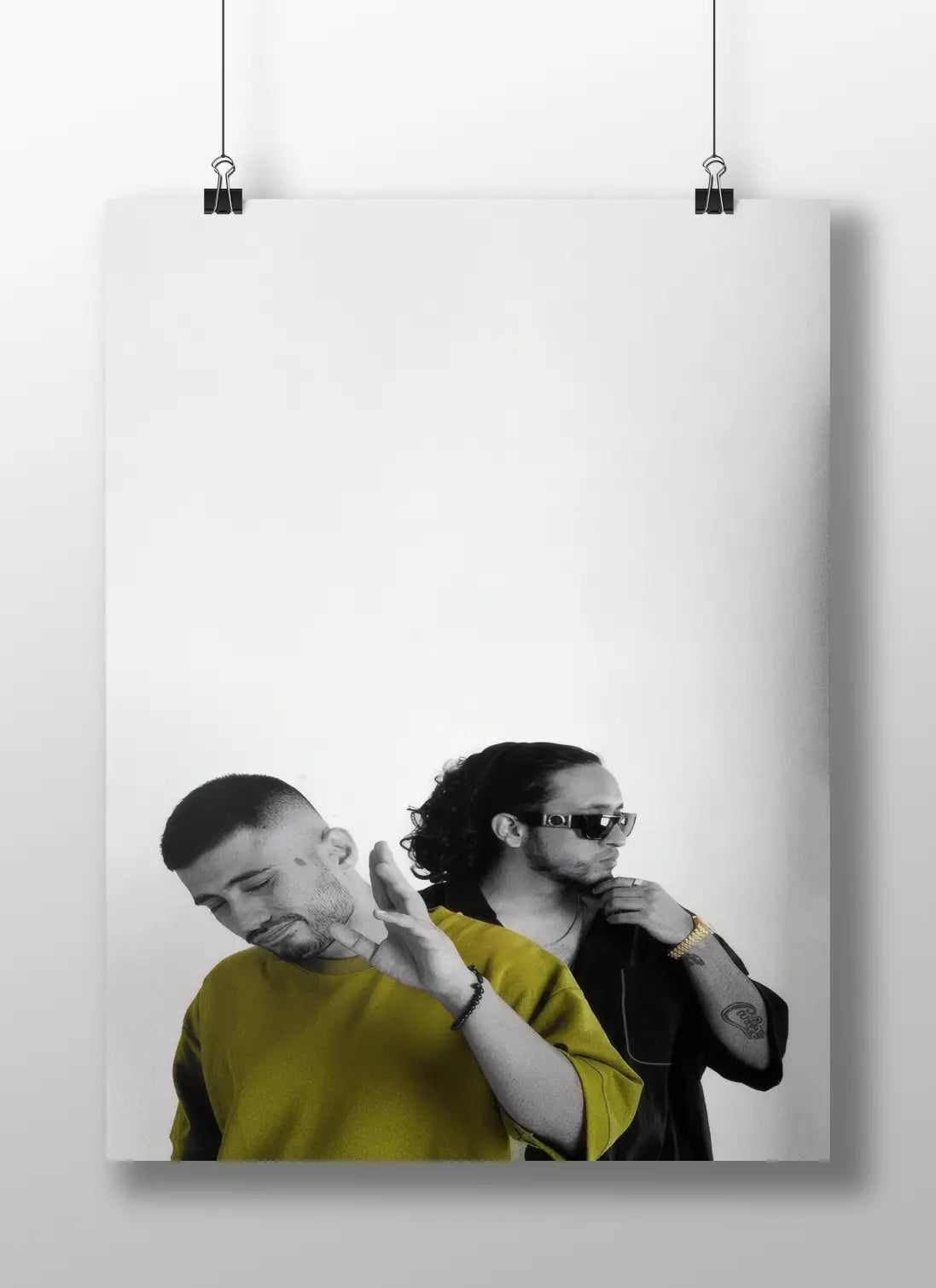 Seedhe Maut Monochrome Edit Poster – Minimalist Hip-Hop Wall Art with Color Pop | Desi Rap Duo Portrait