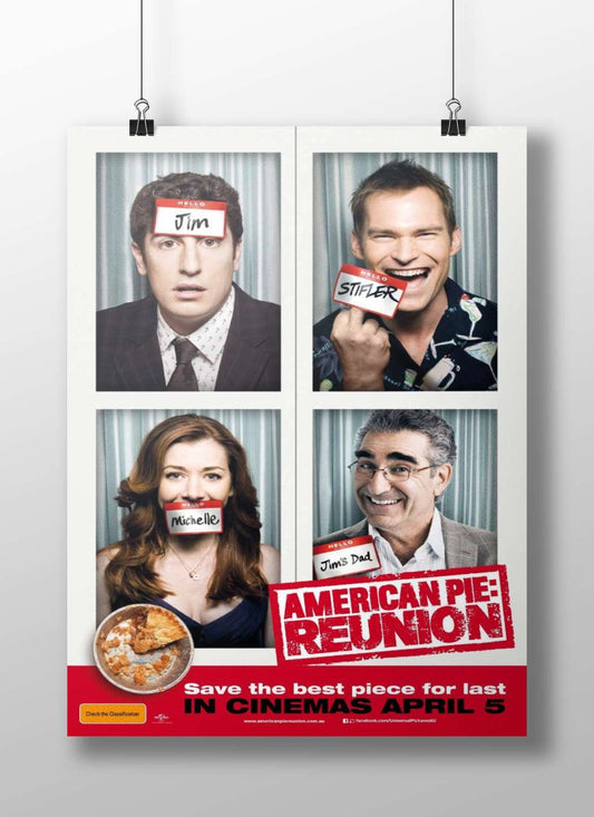 American Pie franchise (specifically "American Pie: Reunion") with characters Jim, Stifler, Michelle, and Jim's Dad