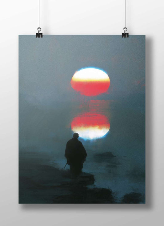 Silhouetted Monastic Figure (Zen-inspired) Japanese Religious (Zen Buddhist) Modern Digital Noir Painting Matte BoizzBoard