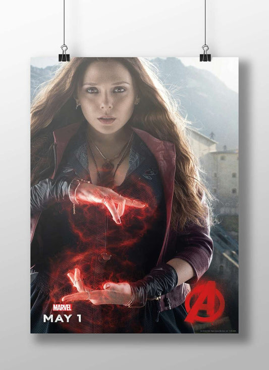 Wanda Maximoff (Scarlet Witch) from Marvel's Avengers franchise (confirmed by "MARVEL" logo and Avengers "A"