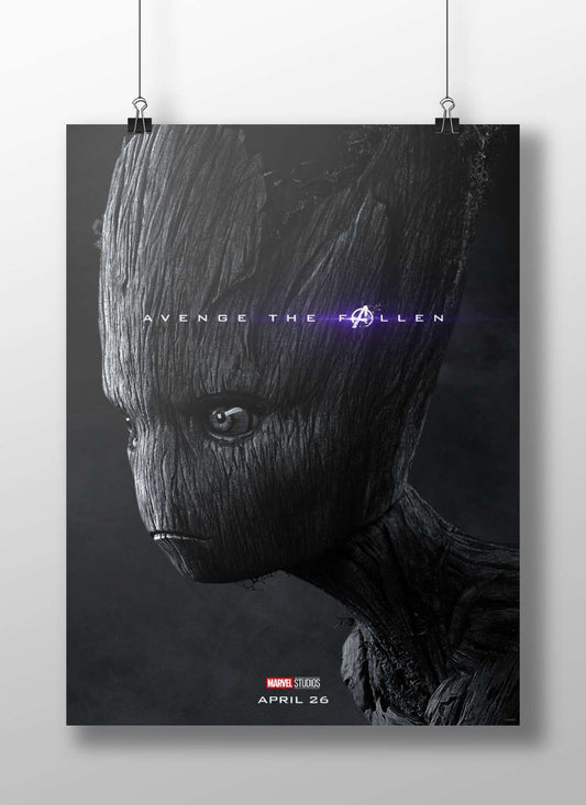 Groot (from Marvel's Guardians of the Galaxy franchise, appearing in Avengers: Endgame with "AVENGE THE