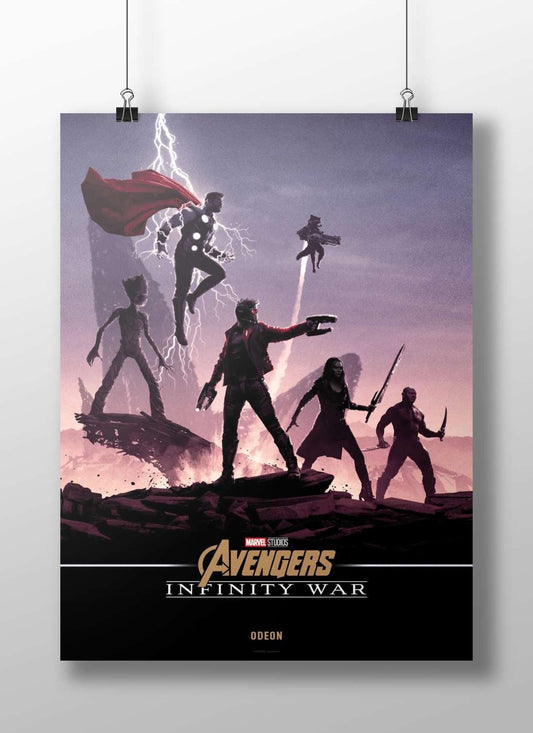 Marvel Studios' Avengers: Infinity War movie featuring characters like Thor, Groot, and others from the