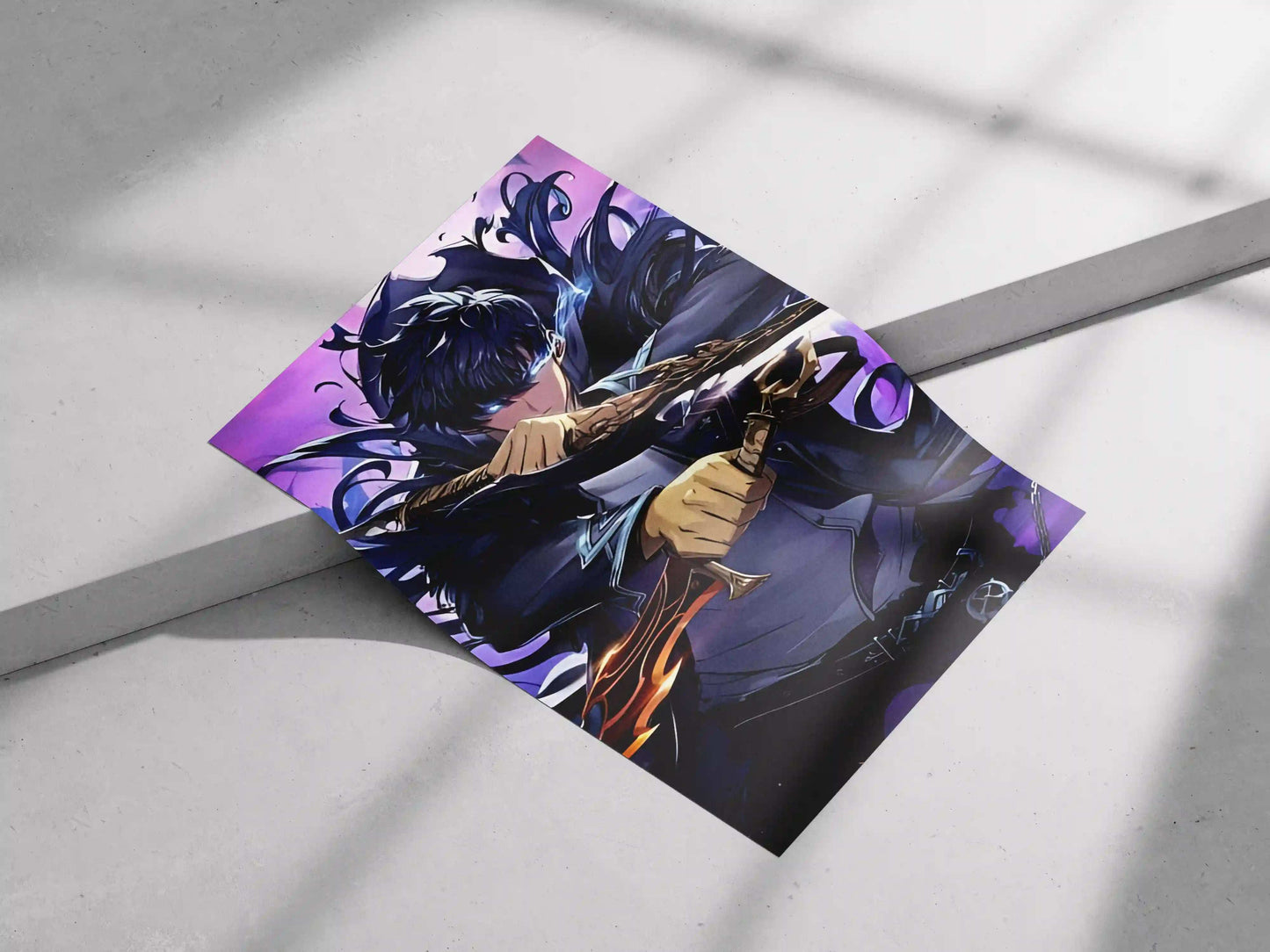 Solo Leveling Sung Jinwoo Dual Dagger Anime Poster - Glowing Eyes & Shadow Monarch Art Print