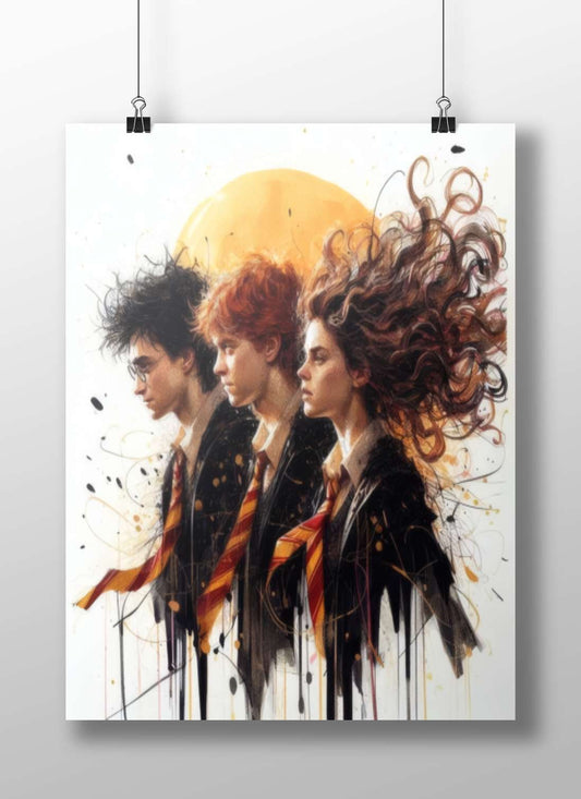 Harry Potter characters (Harry Potter, Ronald Weasley, Hermione Granger) from the Harry Potter franchise Harry