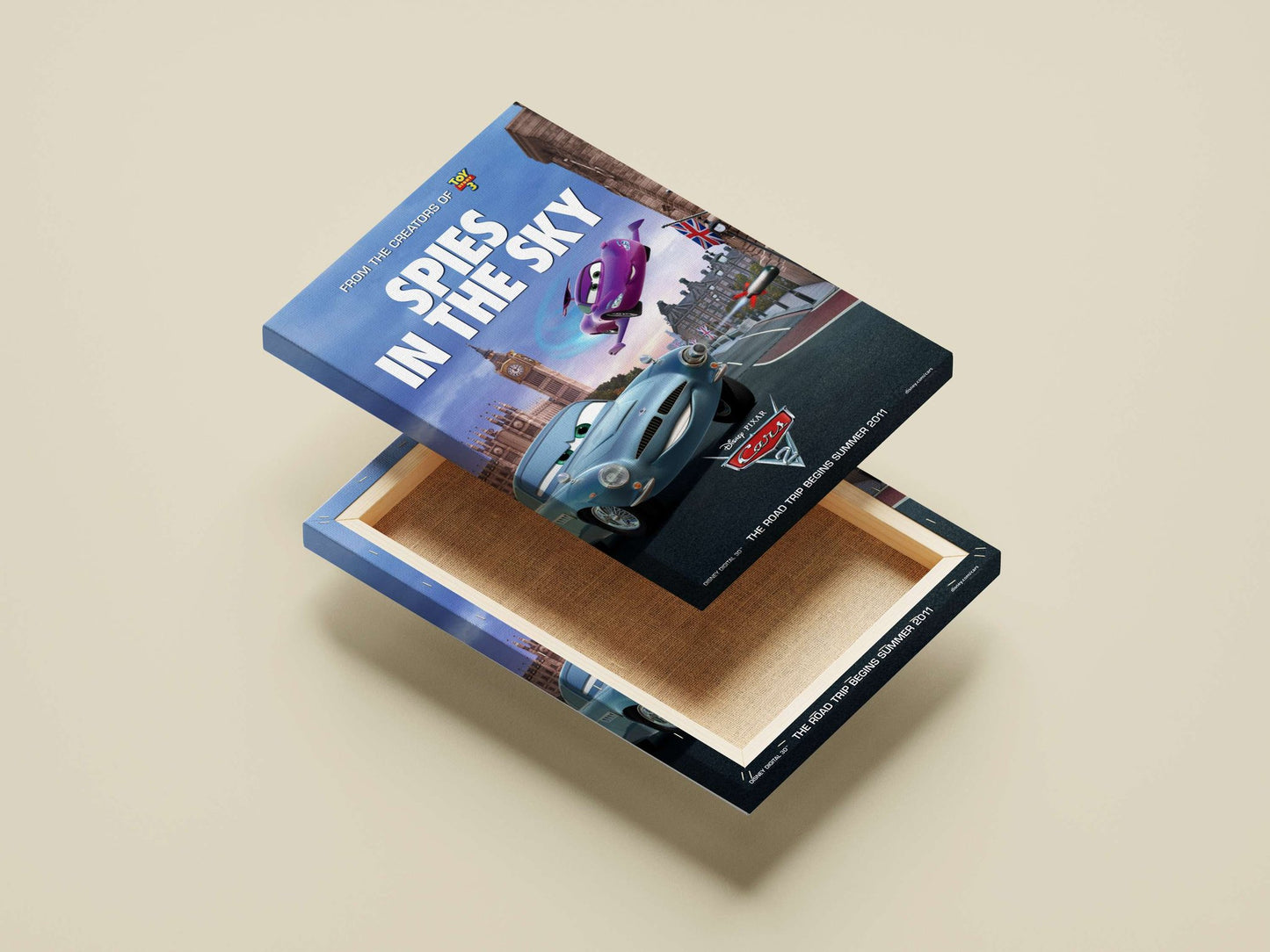 Disney Pixar's Cars 2 (franchise), featuring the blue classic car (e.g., "Bessie") and purple plane