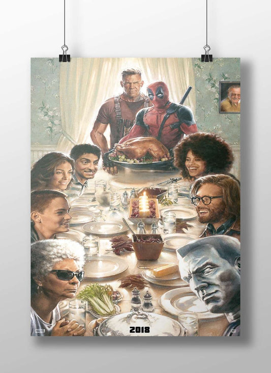 Marvel Cinematic Universe characters (Deadpool, Wolverine) gathered for a dinner. Deadpool & Friends Dinner Date