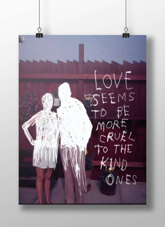 two people standing in a backyard with white scribbled outlines Two People Backyard Pop Art