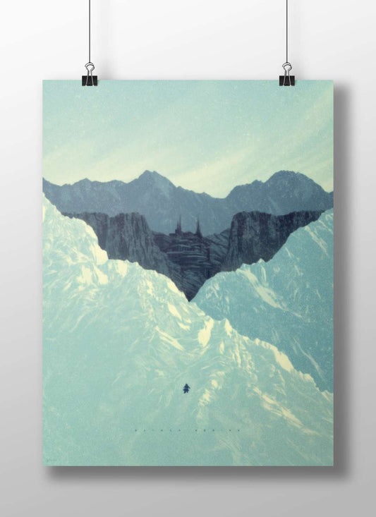 the snow-covered mountain valley with a hidden city Himalayan Mystery - Hidden City Poster