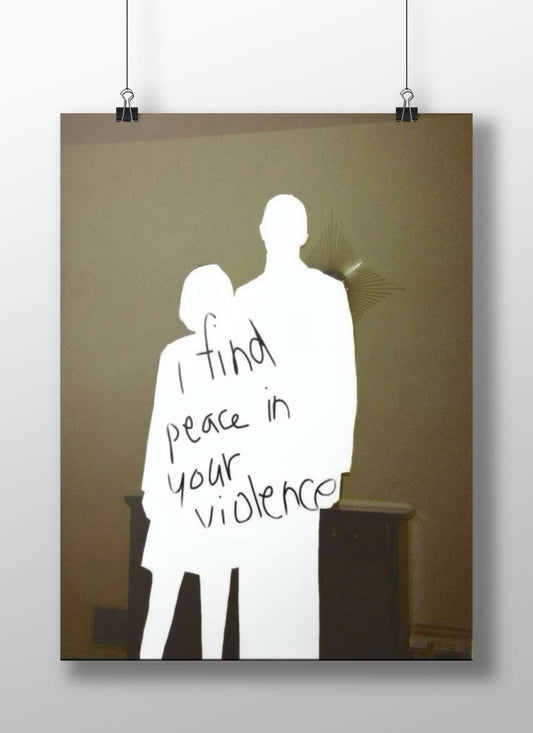 Silhouettes of two people with the text "I find peace in your violence" Batman And