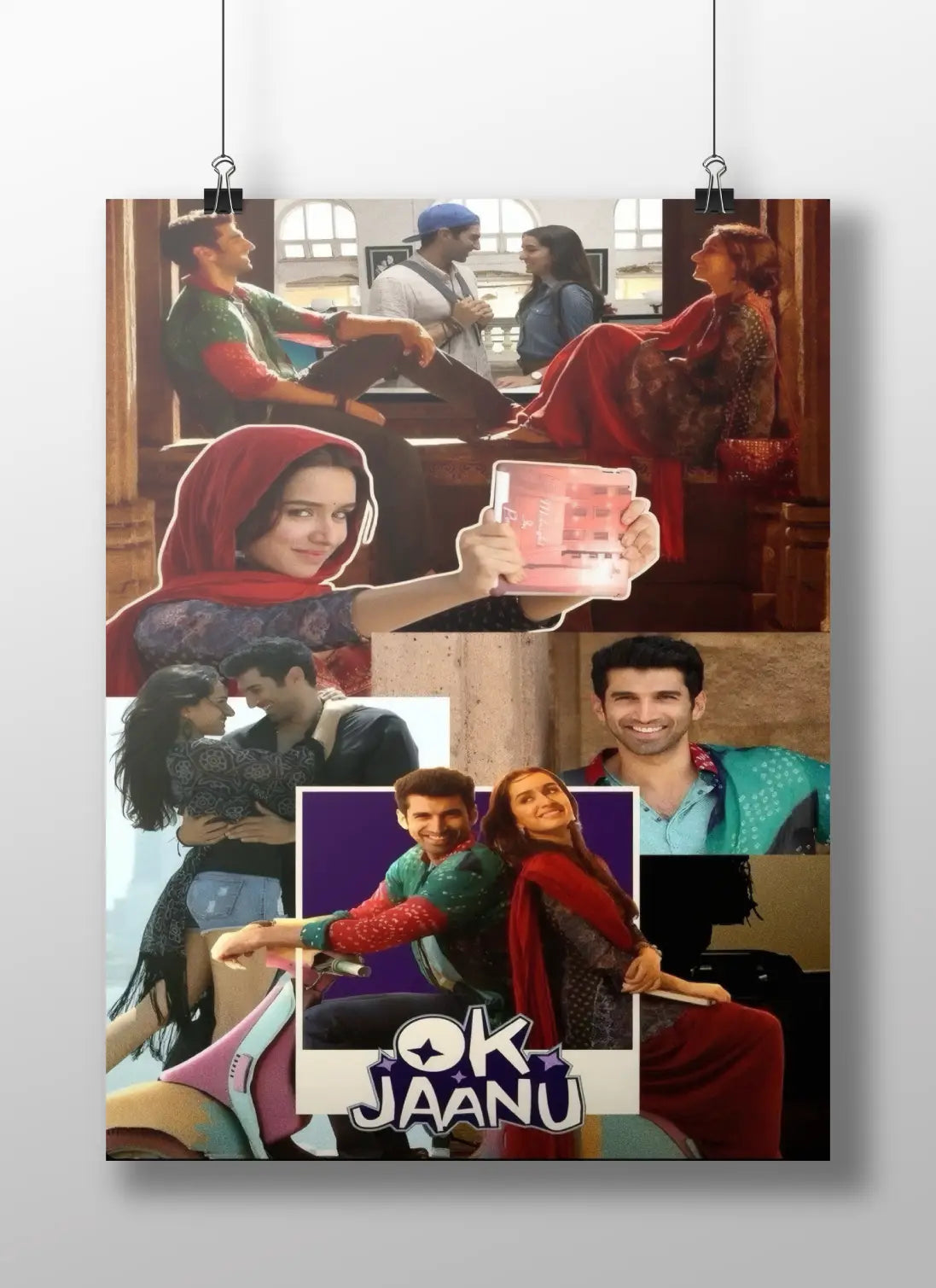 OK Jaanu Poster – Bollywood Romantic Couple Collage Wall Art | Shraddha Kapoor & Aditya Roy Kapur Print