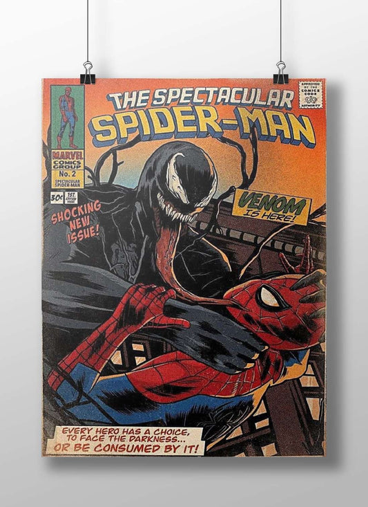 Spider-Man and Venom Main Subject: Spider-Man and Venom Matte BoizzBoard rigid print — Superhero wall art India | PosterBoizz