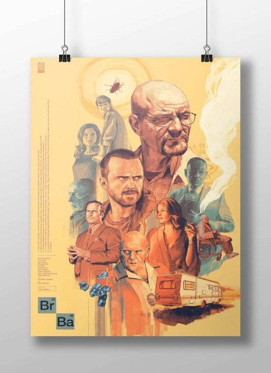 Characters from the TV series "Breaking Bad" including Walter White, Jesse Pinkman, Skyler White, and Hank Schrader. Main