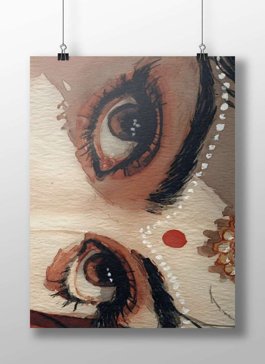 Painted Eyes (Watercolor Art) Painted Eyes Watercolor Romance Poster – Soulful Indian Art Wall Art