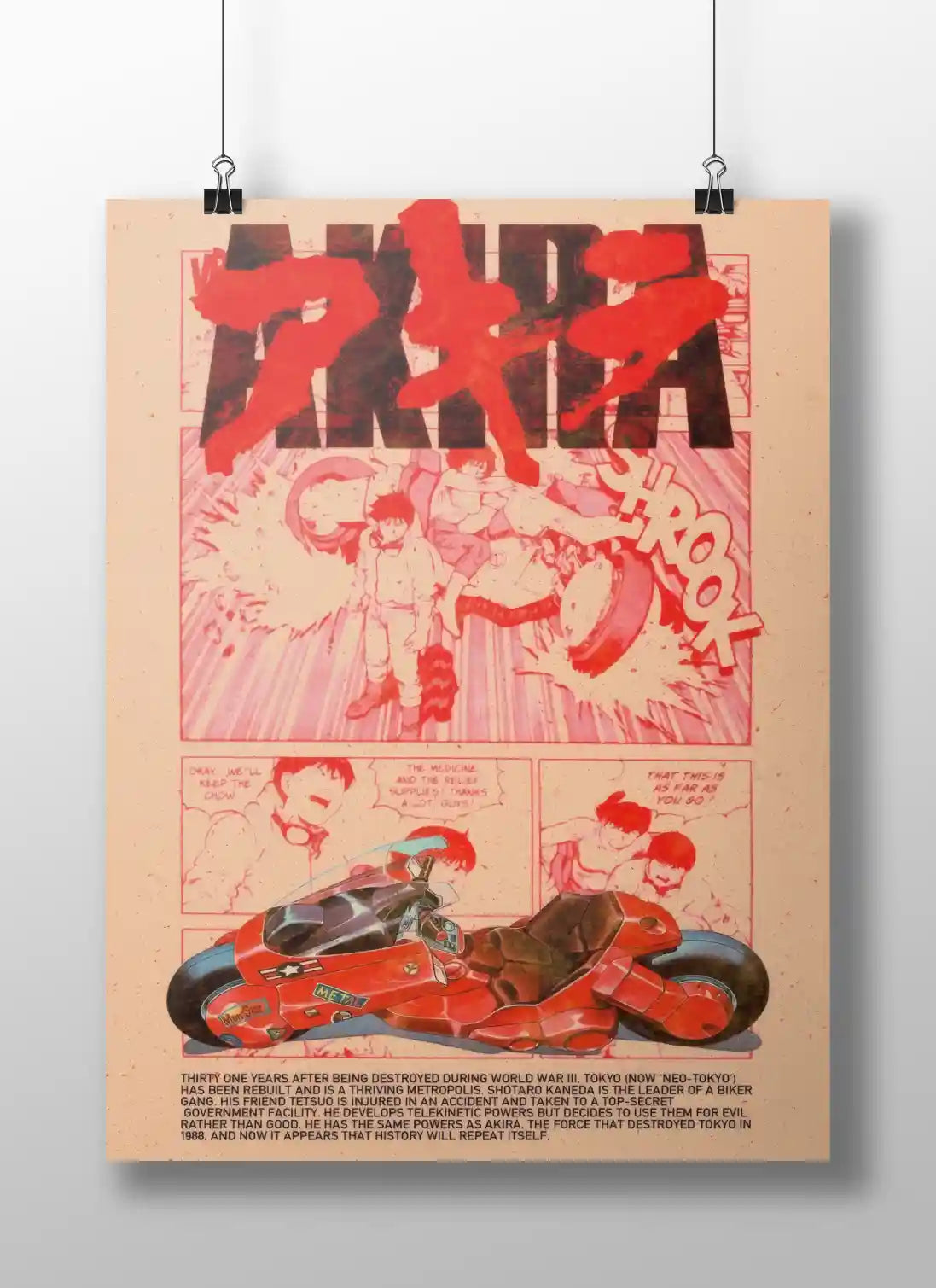 Akira Manga Panel Neo-Tokyo Anime Poster - Kaneda & Iconic Red Bike Retro Print