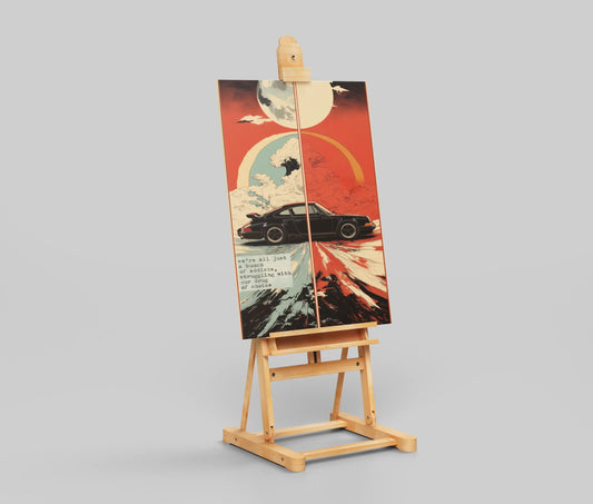 Porsche Dual Panel Wall Art – Surreal Car Poster with Deep Quote for Emotional & Automotive Aesthetic