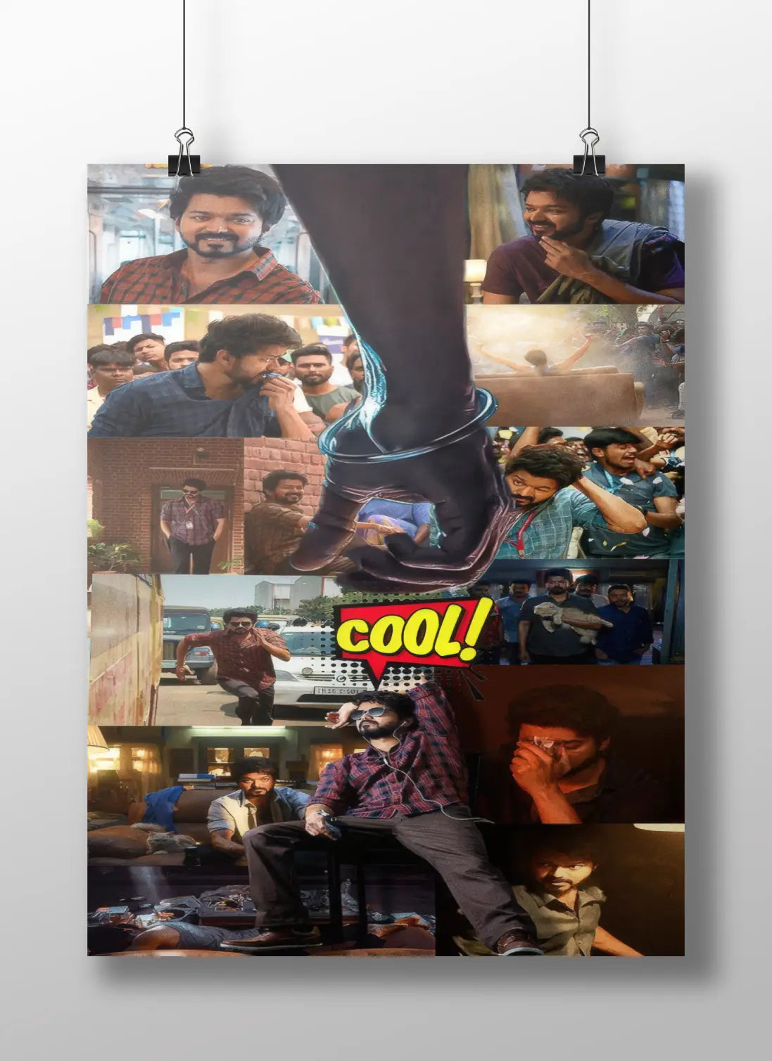 Master Vijay Poster – Thalapathy Tamil Movie Collage Wall Art | South Indian Cinema Action Hero Print