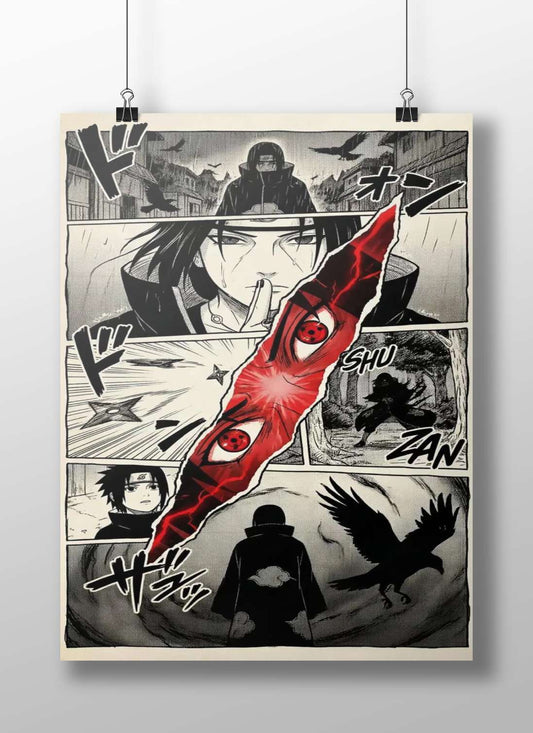 Itachi Uchiha, Sasuke Uchiha Naruto Shippuden Itachi Uchiha Sharingan Eye High-Contrast B&W Manga Poster –