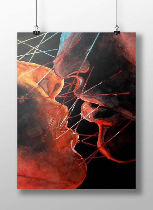 Abstract organic fluid forms with splintered red lines Abstract Organic Fluid Forms Watercolor Poster –