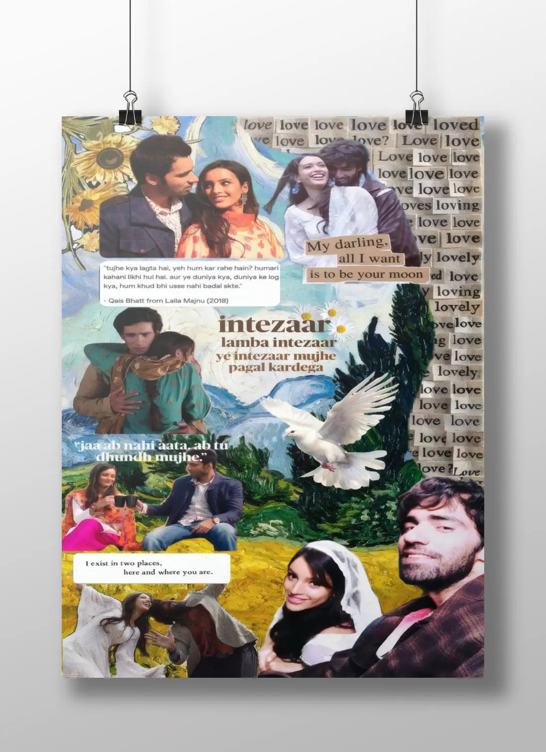 Laila Majnu Quote Poster – Aesthetic Bollywood Collage Wall Art | Romantic Sad Love Dialogue Print