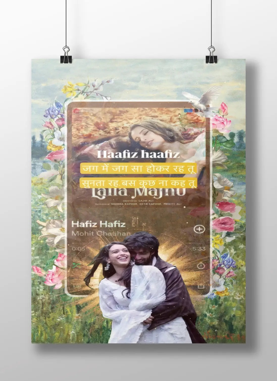 Hafiz Hafiz Laila Majnu Song Poster – Bollywood Love Song Wall Art | Romantic Floral Aesthetic Print