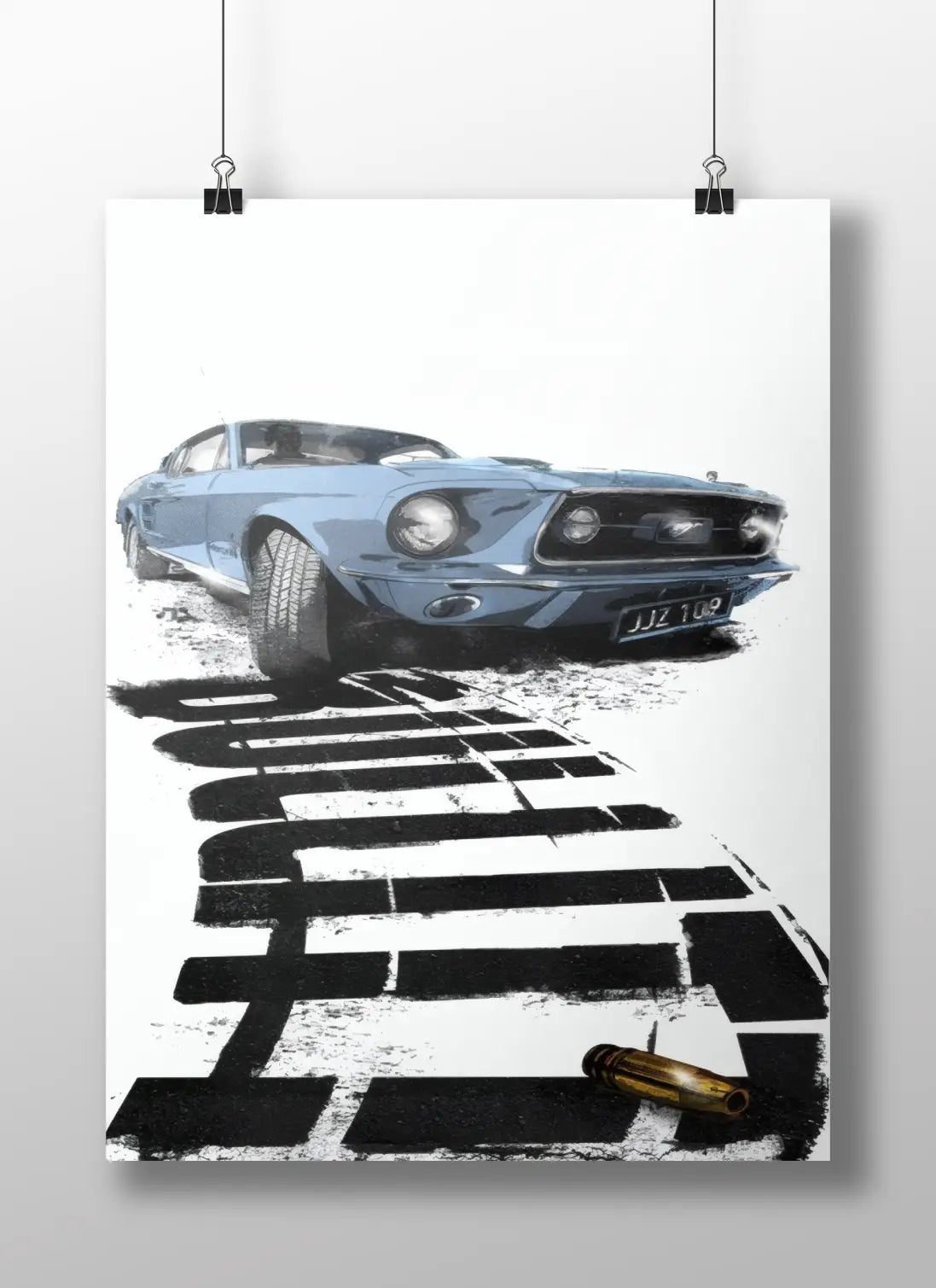 Bullitt Mustang Poster – Classic Blue Ford Fastback Muscle Car Art Print