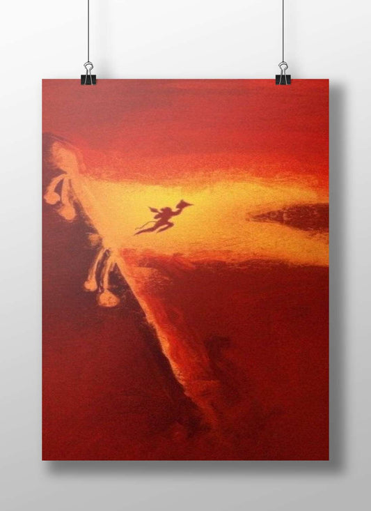 Tinker Bell Sunset Silhouette Fantasy Wall Art Poster – Vintage Watercolor