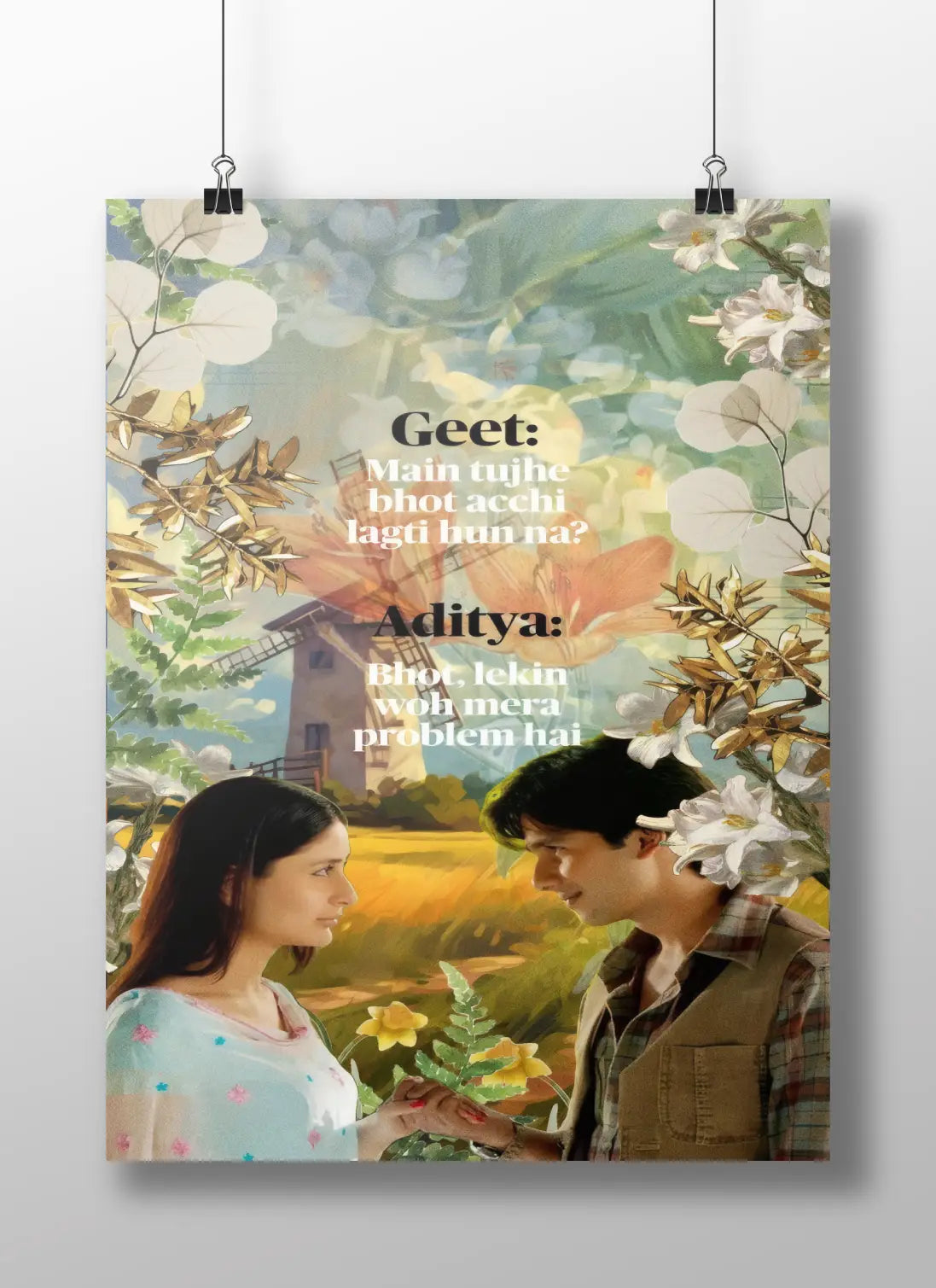 Jab We Met Dialogue Poster – Bollywood Romantic Quote Wall Art | Geet & Aditya Floral Aesthetic Print