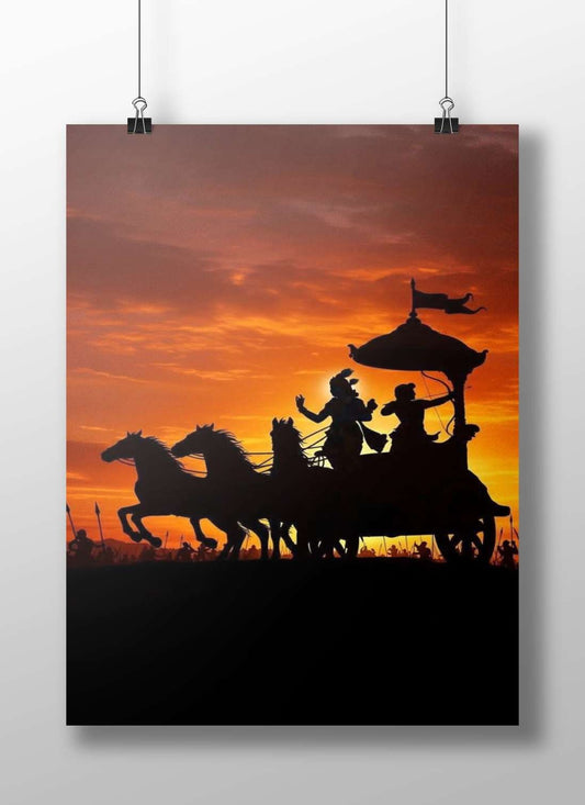Lord Krishna Sacred Chariot Modern Silhouette Art Poster – Vedic Deity Wall Art