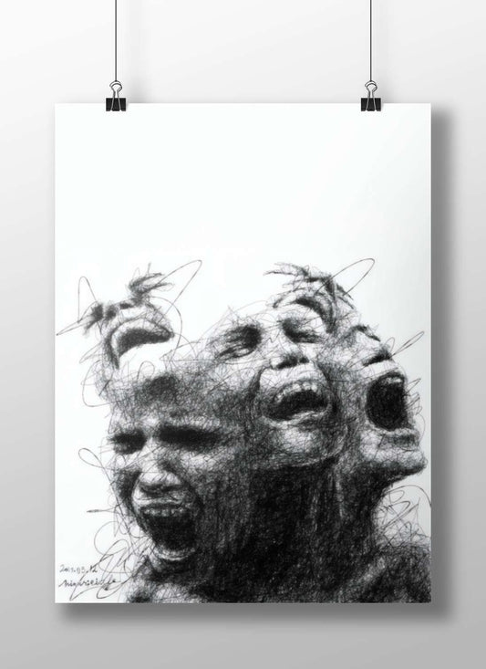 Multiple Screaming Human Faces - Graffiti Horror Poster