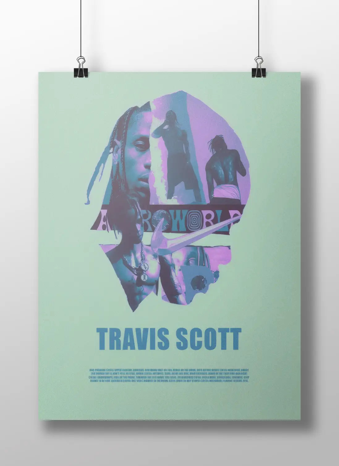 Travis Scott Neon Collage Poster | Rap Icon Pop Art Print for Music Lovers
