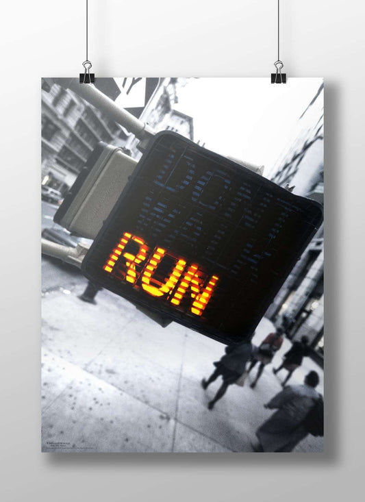 Pedestrian crossing signal displaying "RUN" Mithun Chakravarthy - Heartthrob Hero Poster