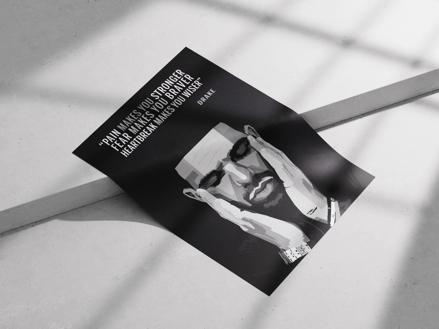 Drake Emotional Quote Poster | Monochrome Motivational Hip-Hop Wall Art