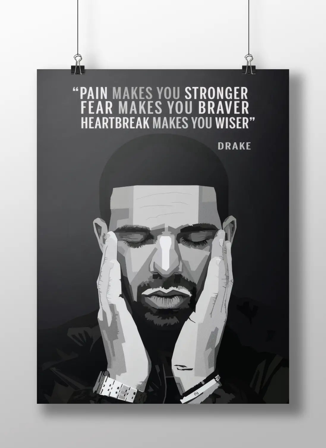 Drake Emotional Quote Poster | Monochrome Motivational Hip-Hop Wall Art